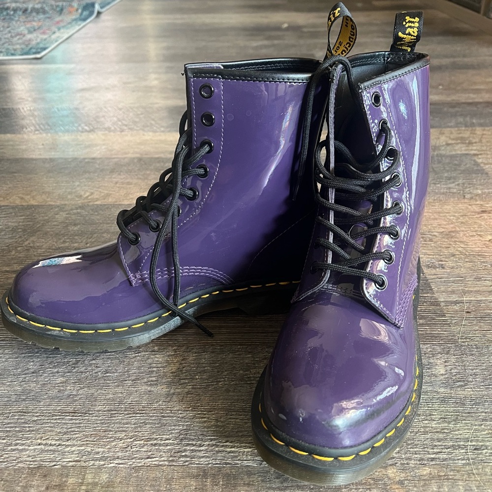 Like New Patent Leather Purple Doc Marten Boots Women Size 9